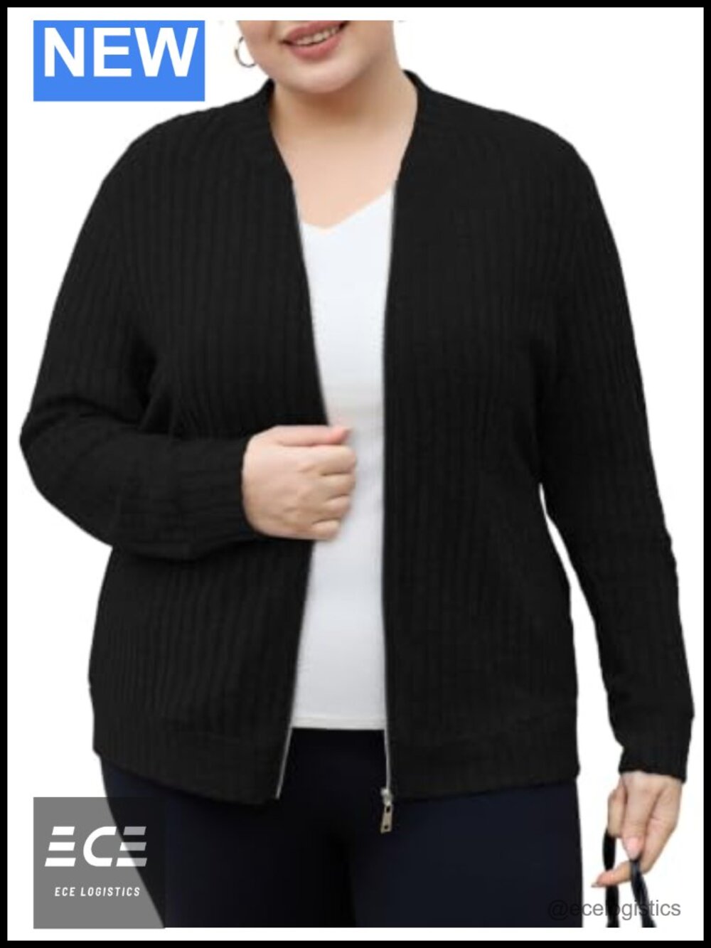 Plus Size Zip Up Cardigan Sweater Long Sleeve Oversized Jacket Pockets